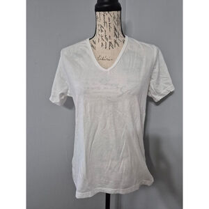 Women's Jane Ashley White Short Sleeve V-Neck Tee L